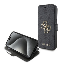 Coque portefeuille Guess 4G Big Metal Logo pour Apple iPhone 15 - Gris