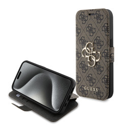Coque portefeuille Guess 4G Big Metal Logo pour Apple iPhone 15 Pro Max - Marron