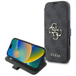 Coque portefeuille Guess 4G Big Metal Logo pour Apple iPhone 16 Pro Max - Noir