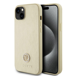 Coque arrière rigide Guess 4G Strass Metal Logo pour Apple iPhone 15 - Or