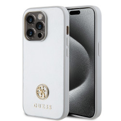 Coque arrière rigide Guess 4G Strass Metal Logo pour Apple iPhone 15 Pro Max - Argent