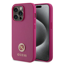 Coque arrière rigide Guess 4G Strass Metal Logo pour Apple iPhone 15 Pro - Rose