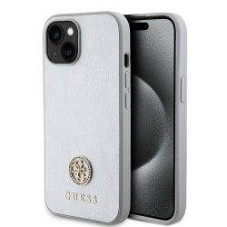 Coque arrière rigide Guess 4G Strass Metal Logo pour Apple iPhone 15 - Argent