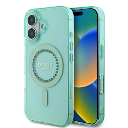 Coque arrière Guess IML Rhinestones avec MagSafe pour Apple iPhone 16 Plus - Vert