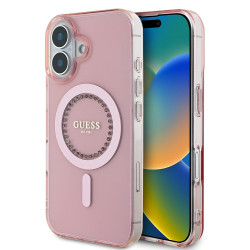 Coque arrière Guess IML Rhinestones avec MagSafe pour Apple iPhone 16 Plus - Rose
