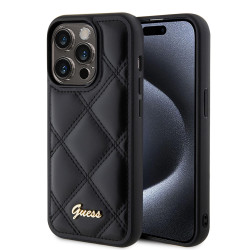 Coque arrière Guess Quilted Puffed Metal Logo pour Apple iPhone 15 Pro - Noir