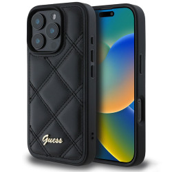 Coque arrière Guess Quilted Puffed Metal Logo pour Apple iPhone 16 Pro Max - Noir