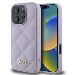Coque arrière Guess Quilted Puffed Metal Logo pour Apple iPhone 16 Pro - Violet