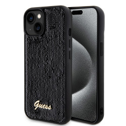 Coque arrière Guess Sequin Script Metal pour Apple iPhone 15 - Noir
