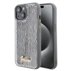 Coque arrière Guess Sequin Script Metal pour Apple iPhone 15 - Argent