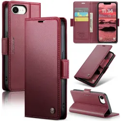 Coque portefeuille CASEME Litchi Texture pour Apple iPhone 17e/16e - Rouge