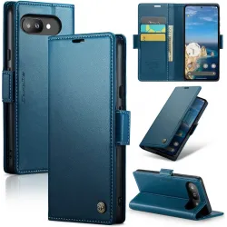 Coque portefeuille CASEME Litchi Texture pour Google Pixel 9a - Bleu