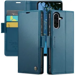 Coque portefeuille CASEME Litchi Texture pour Samsung Galaxy A36 - Bleu