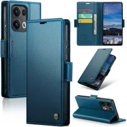 Coque portefeuille CASEME Litchi Texture pour Oppo Reno13 Pro - Bleu