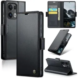 Coque portefeuille CASEME Litchi Texture pour Oppo Reno13 Pro - Noir
