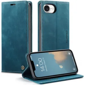 Coque portefeuille CASEME Retro Texture pour Apple iPhone 17e/16e - Bleu