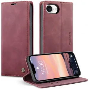 Coque portefeuille CASEME Retro Texture pour Apple iPhone 17e/16e - Bordeaux