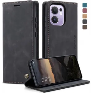 Coque portefeuille CASEME Retro Texture pour Oppo Reno13 F 4G/5G / Reno13 FS 5G - Noir