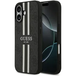 Coque arrière rigide Guess 4G Printed Stripes avec MagSafe pour Apple iPhone 17 - Noir