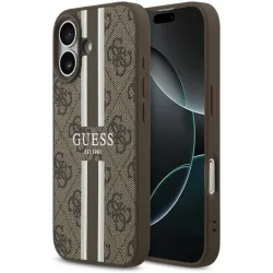 Coque arrière rigide Guess 4G Printed Stripes avec MagSafe pour Apple iPhone 17 - Marron