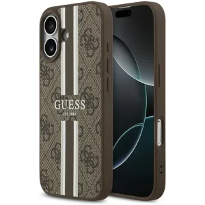 Coque arrière rigide Guess 4G Printed Stripes avec MagSafe pour Apple iPhone 17 - Marron