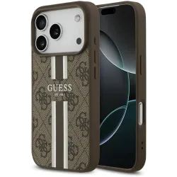 Coque arrière rigide Guess 4G Printed Stripes avec MagSafe pour Apple iPhone 17 Pro - Marron