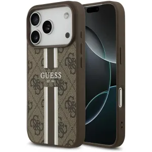 Coque arrière rigide Guess 4G Printed Stripes avec MagSafe pour Apple iPhone 17 Pro - Marron