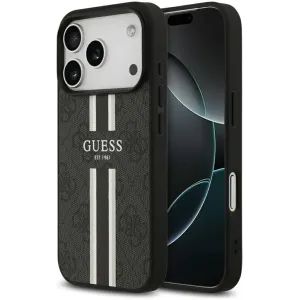 Coque arrière rigide Guess 4G Printed Stripes avec MagSafe pour Apple iPhone 17 Pro Max - Noir