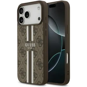 Coque arrière rigide Guess 4G Printed Stripes avec MagSafe pour Apple iPhone 17 Pro Max - Marron