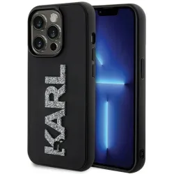 Coque arrière Karl Lagerfeld 3D Rubber Glitter Logo pour Apple iPhone 15 Pro Max - Noir