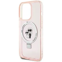 Coque arrière rigide Karl Lagerfeld Ring Stand Karl & Choupette avec MagSafe pour Apple iPhone 15 Pro - Rose