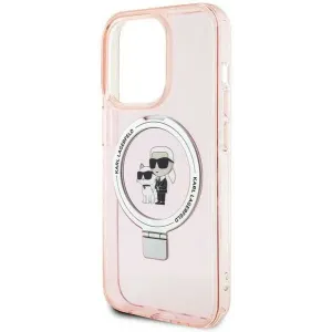 Coque arrière rigide Karl Lagerfeld Ring Stand Karl & Choupette avec MagSafe pour Apple iPhone 15 Pro - Rose