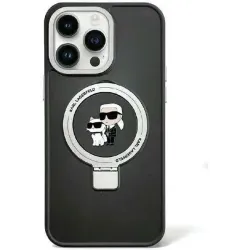 Coque arrière rigide Karl Lagerfeld Ring Stand Karl & Choupette avec MagSafe pour Apple iPhone 15 Plus/14 Plus - Noir
