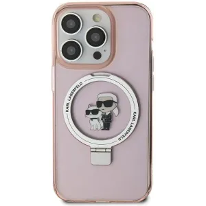 Coque arrière rigide Karl Lagerfeld Ring Stand Karl & Choupette avec MagSafe pour Apple iPhone 15 Plus/14 Plus - Rose