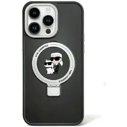 Coque arrière rigide Karl Lagerfeld Ring Stand Karl & Choupette avec MagSafe pour Apple iPhone 15 - Noir