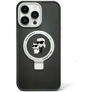 Coque arrière rigide Karl Lagerfeld Ring Stand Karl & Choupette avec MagSafe pour Apple iPhone 15 - Noir
