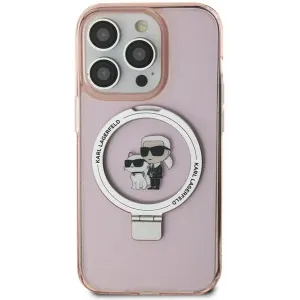 Coque arrière rigide Karl Lagerfeld Ring Stand Karl & Choupette avec MagSafe pour Apple iPhone 15 - Rose