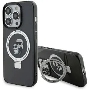 Coque arrière rigide Karl Lagerfeld Ring Stand Karl & Choupette avec MagSafe pour Apple iPhone 15 Pro Max - Noir