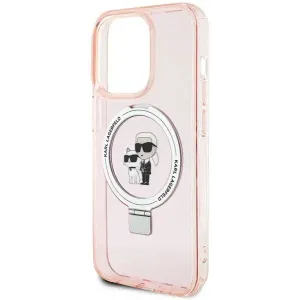 Coque arrière rigide Karl Lagerfeld Ring Stand Karl & Choupette avec MagSafe pour Apple iPhone 15 Pro Max - Rose