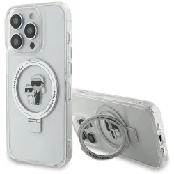 Coque arrière rigide Karl Lagerfeld Ring Stand Karl & Choupette avec MagSafe pour Apple iPhone 14 Pro - Blanc
