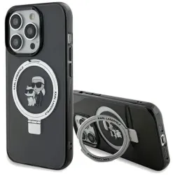 Coque arrière rigide Karl Lagerfeld Ring Stand Karl & Choupette avec MagSafe pour Apple iPhone 14 Pro - Noir