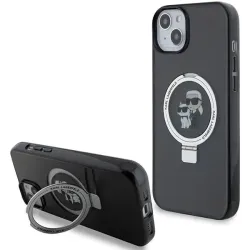 Coque arrière rigide Karl Lagerfeld Ring Stand Karl & Choupette avec MagSafe pour Apple iPhone 14 - Noir