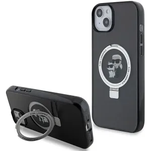 Coque arrière rigide Karl Lagerfeld Ring Stand Karl & Choupette avec MagSafe pour Apple iPhone 14 - Noir