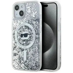 Coque arrière Karl Lagerfeld Liquid Glitter Choupette Head avec MagSafe pour Apple iPhone 15 - Transparent