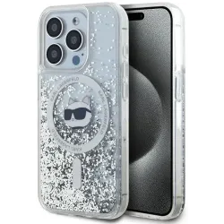 Coque arrière Karl Lagerfeld Liquid Glitter Choupette Head avec MagSafe pour Apple iPhone 15 Pro Max - Transparent