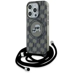 Coque arrière Karl Lagerfeld IML Crossbody Monogram Karl & Choupette Head avec MagSafe pour Apple iPhone 15 Pro - Noir