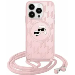 Coque arrière Karl Lagerfeld IML Crossbody Monogram Karl & Choupette Head avec MagSafe pour Apple iPhone 15 Pro - Rose