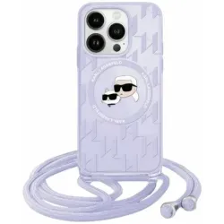 Coque arrière Karl Lagerfeld IML Crossbody Monogram Karl & Choupette Head avec MagSafe pour Apple iPhone 15 Pro - Violet