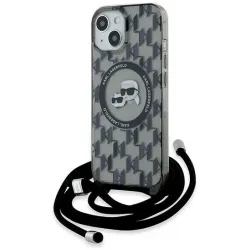 Coque arrière Karl Lagerfeld IML Crossbody Monogram Karl & Choupette Head avec MagSafe pour Apple iPhone 15/14 - Noir