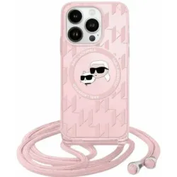 Coque arrière Karl Lagerfeld IML Crossbody Monogram Karl & Choupette Head avec MagSafe pour Apple iPhone 15 Pro Max - Rose